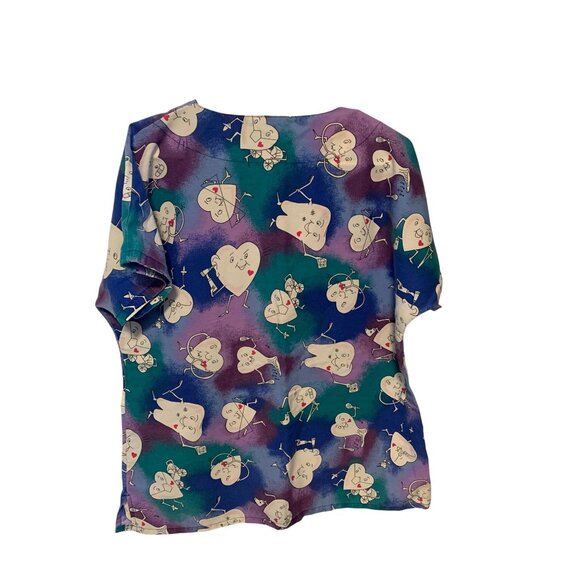 Womens Size Medium Vneck Scrub Top Shirt Medical Nurse Hearyt Tooth Nurse Dentis - Picture 3 of 3
